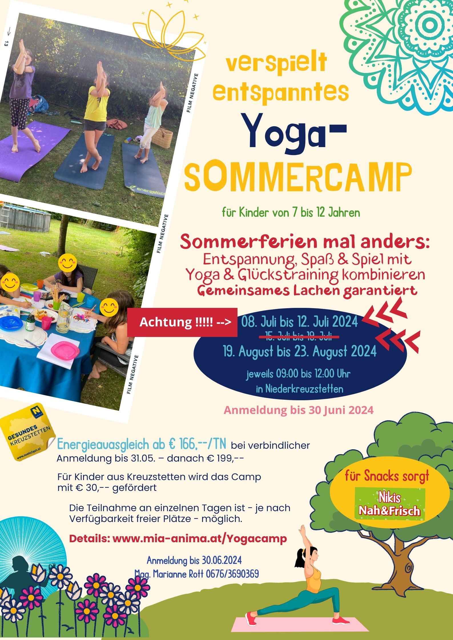 Plakat mit allen Infos zum Kinderyoga Sommercamp
