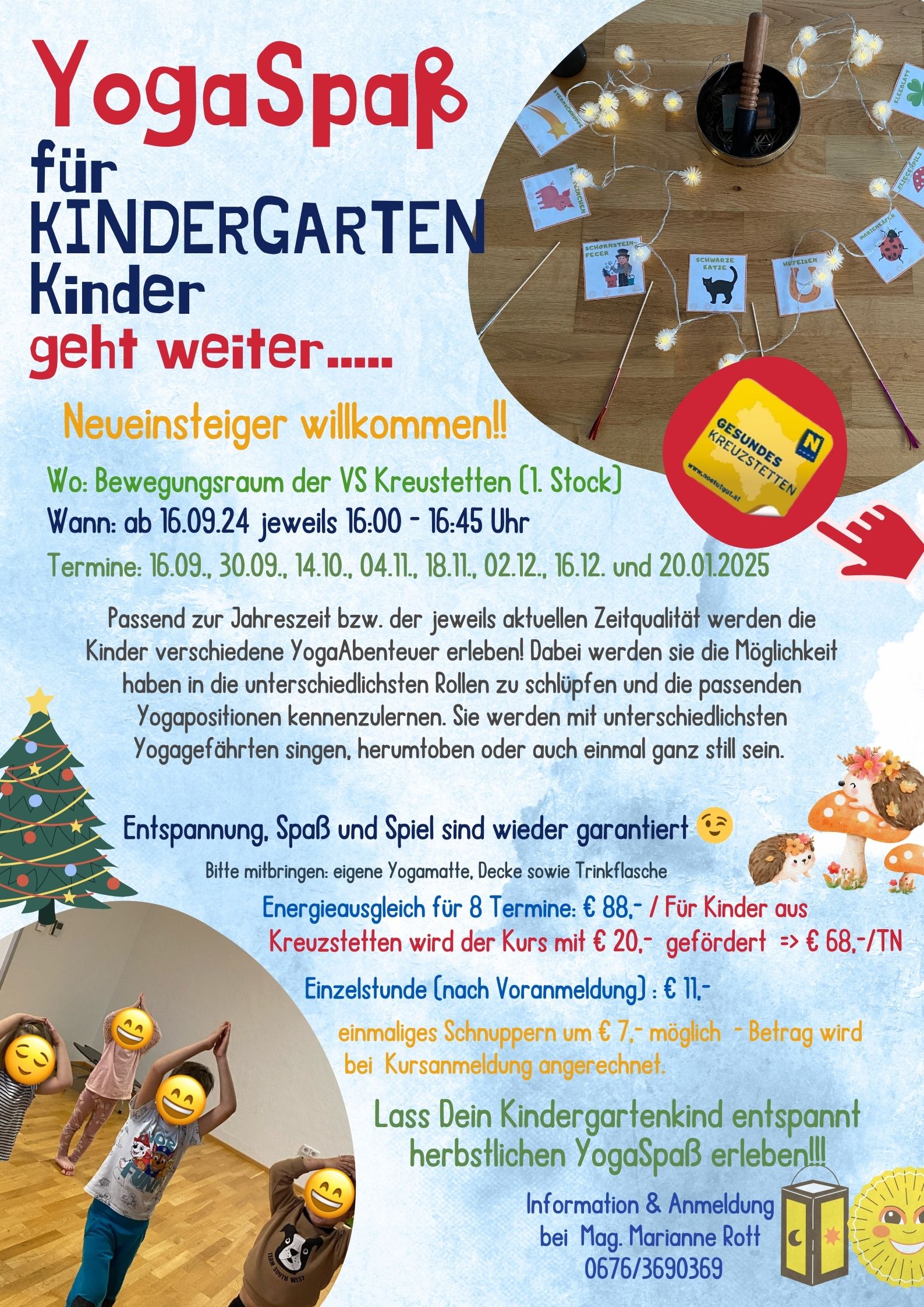 Plakat mit Details zum KinderYoga Kurs für Kindregartenkinder