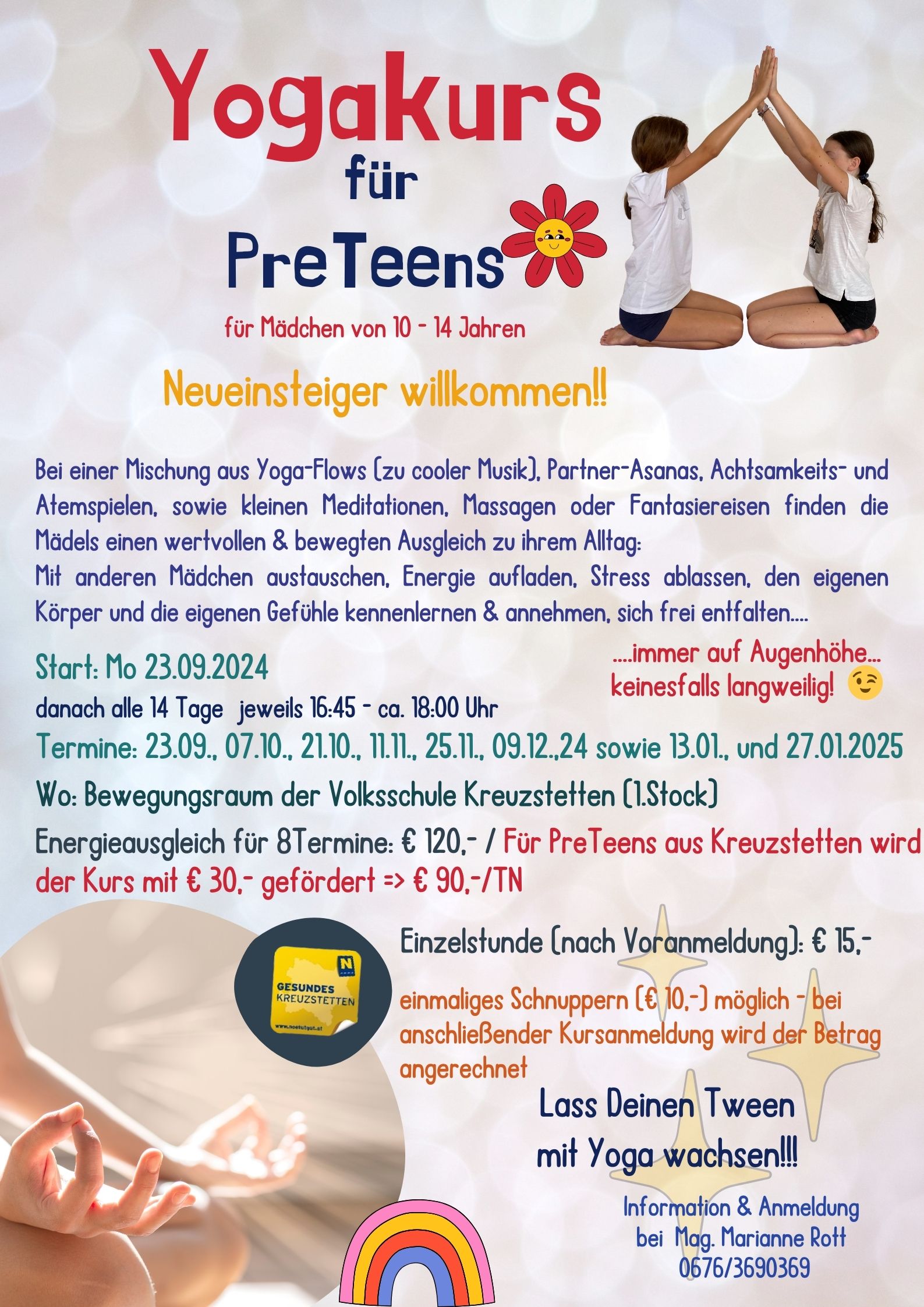 Plakat mit den Details zum Yoga für Pre-Teen Mädchen ab 10 Jahren - Herbst 2024